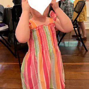 Girls Color Block Striped Sleeveless Ruffles Ruched Dress Kids Summer Clothes